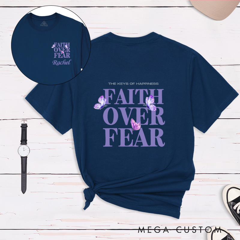 Personalized Faith Over Fear Butterflies Classic T-Shirt with Name Christian Shirt Faith Based Shirt Gift for Women and Girls