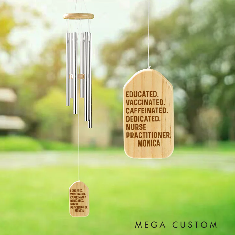 Personalized Wind Chimes for Nurse Engraved Educated Vaccinated Caffeinated Dedicated Nurse Practitioner Nurse Design Memorial Wind Chimes