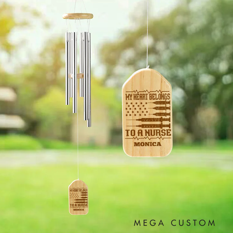 Personalized Wind Chimes for Nurse Engraved My Heart Belongs to a Nurse Design Memorial Wind Chimes Retirement Wind Chime Sympathy Gift