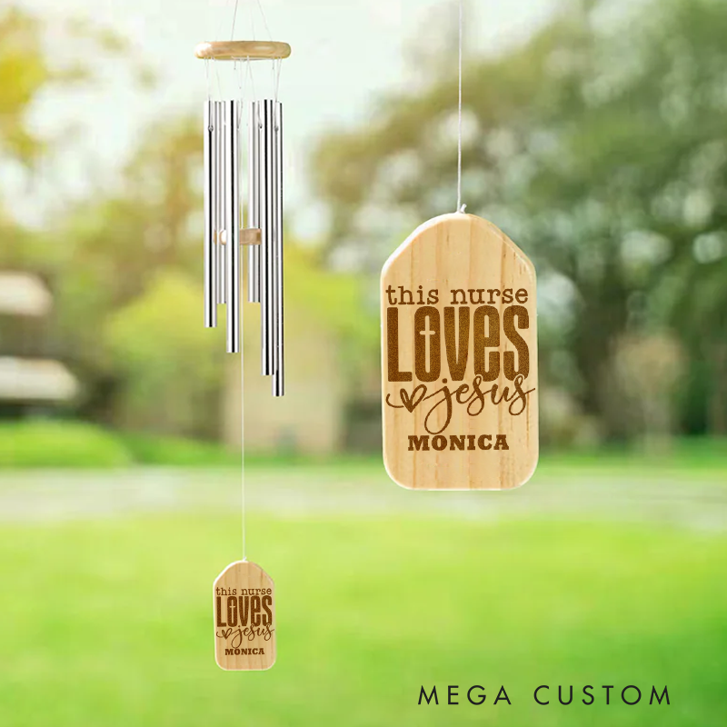 Personalized Wind Chimes for Nurse Engraved This Nurse Loves Jesus Design Memorial Wind Chimes Retirement Wind Chime Sympathy Gift