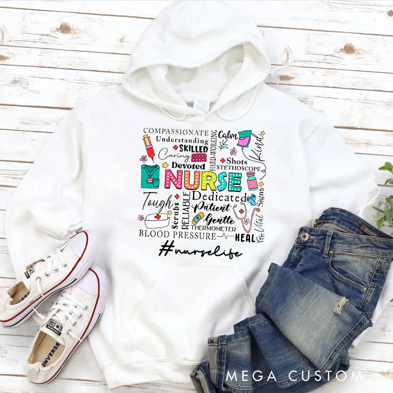 Personalized Hoodies for Nurse Nursing Related Words and Illustrations Hoodies Appreciation Gift for Nurse