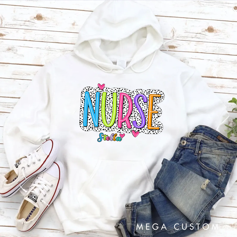 Personalized Hoodies for Nurse Nurse with a Playful Black and White Dotted Pattern Hoodies Appreciation Gift for Nurse
