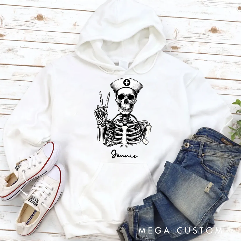 Personalized Hoodies for Nurse Skeleton Nurse with a Stethoscope Hoodies Appreciation Gift for Nurse
