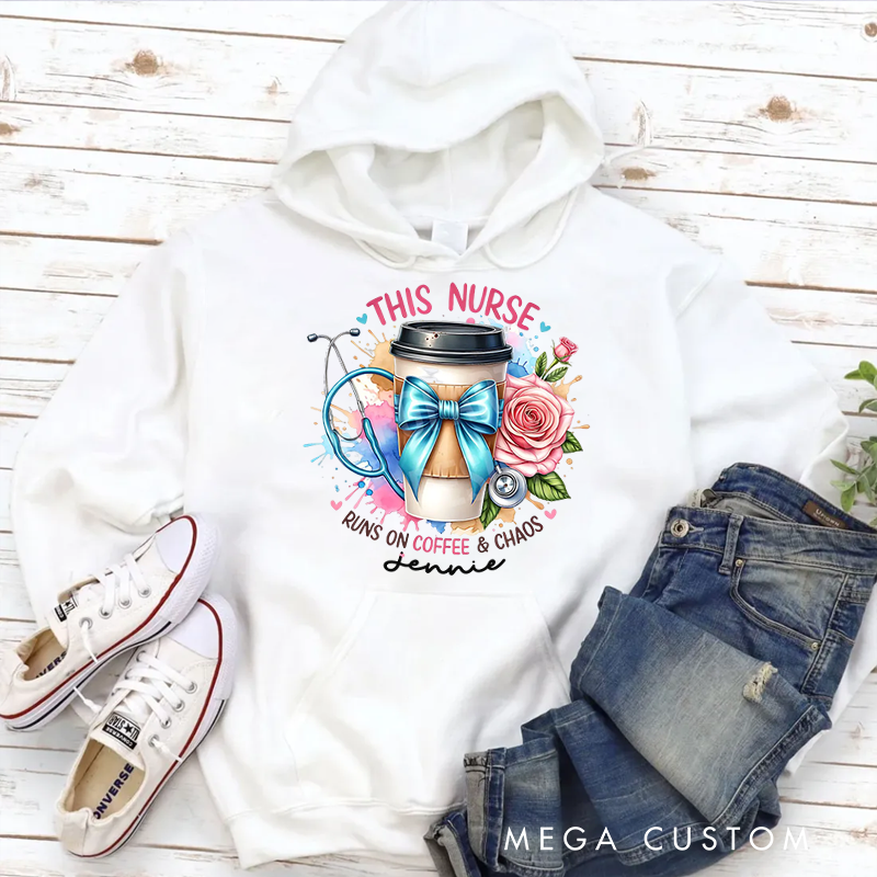 Personalized Hoodies for Nurse This Nurse Runs on Coffee Chaos Hoodies Appreciation Gift for Nurse