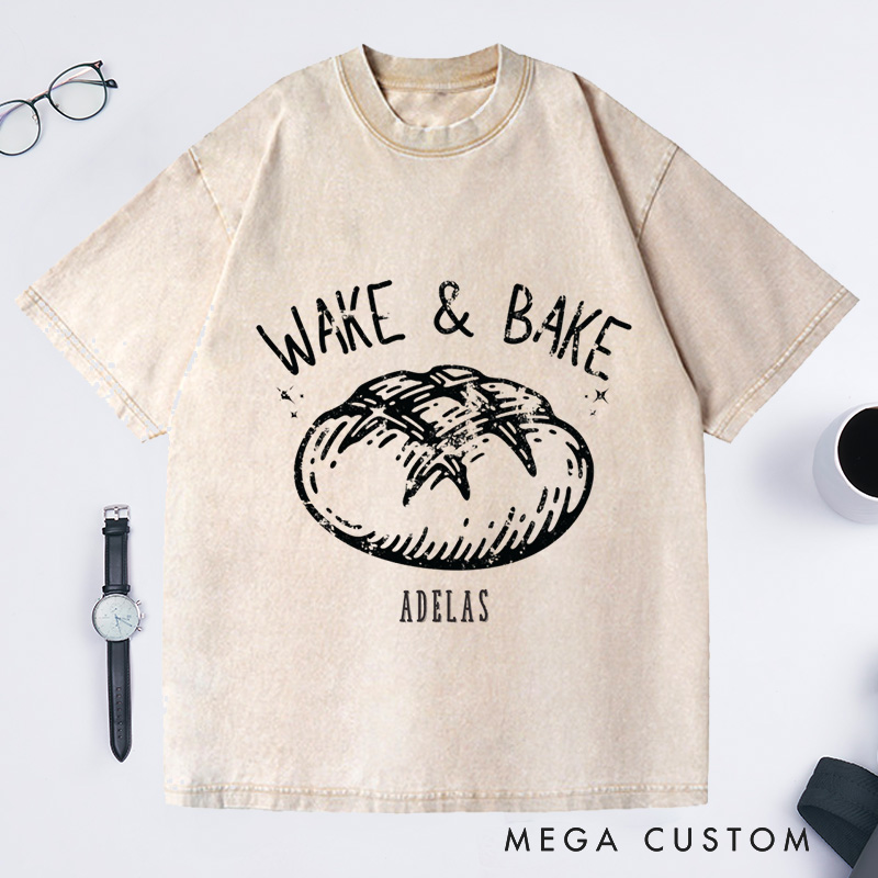 Personalized Comfort Colors Wake and Bake Washed T-Shirts Funny Sourdough Bakers T-Shirt