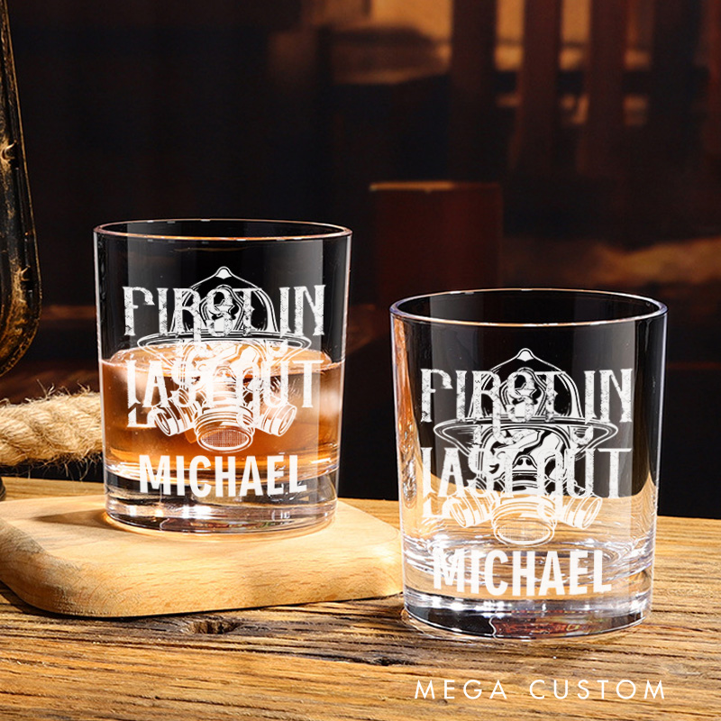 Personalized Firefighter Whiskey Glass Custom First In Last Out Design Whiskey Glass Engraved Glasses Gift Firefighter Retirement Gift
