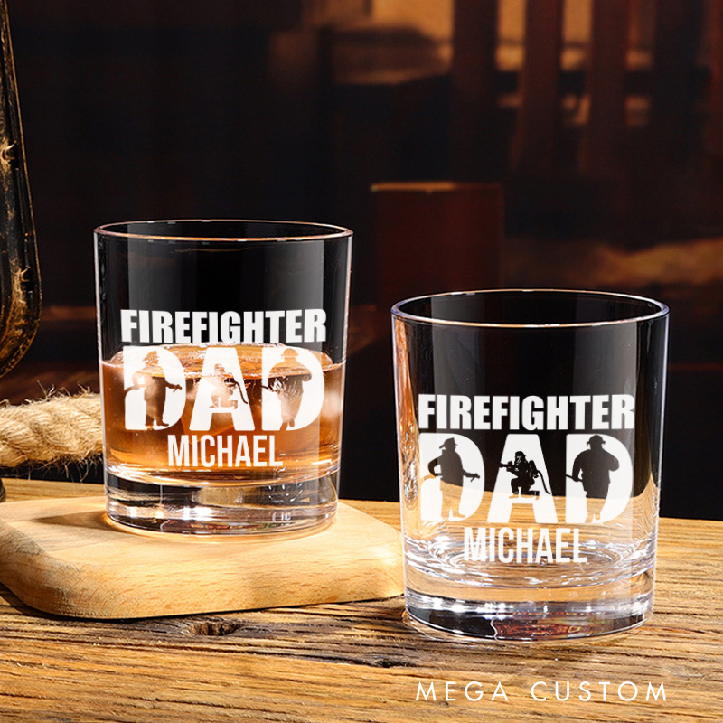 Personalized Firefighter Whiskey Glass Custom Firefighter Dad Design Whiskey Glass Engraved Glasses Gift Firefighter Retirement Gift