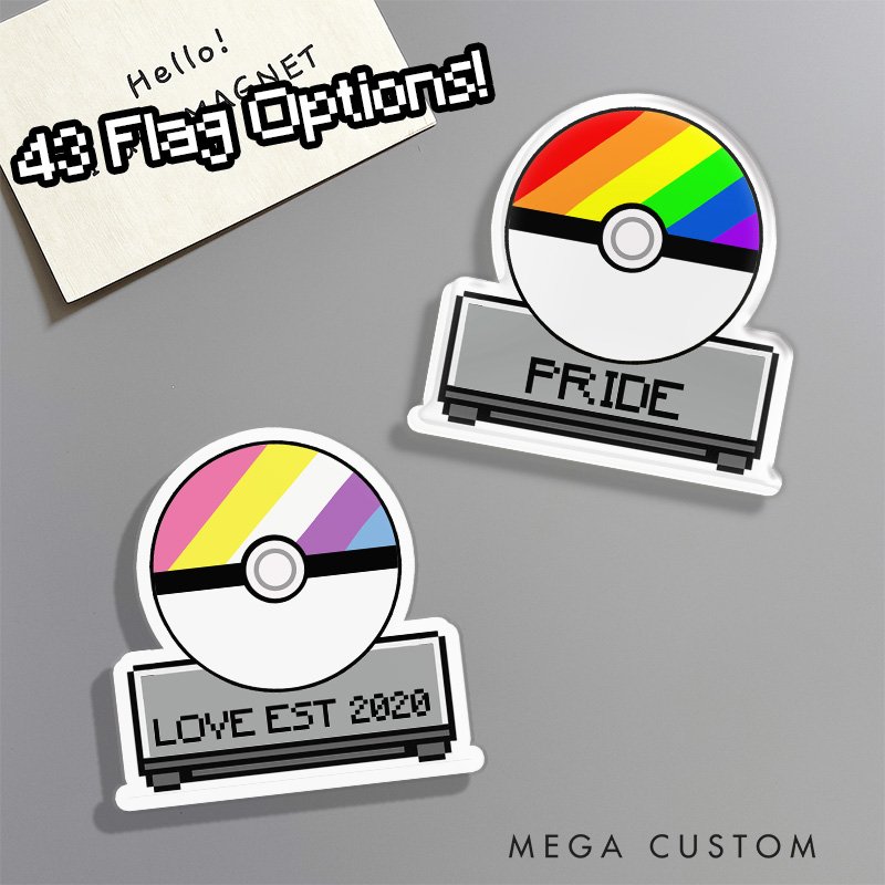 Personalized Pride Flag Ball Fridge Magnets LGBTQ Pride Gamers Magnets Anime Lovers Gaming Fridge Decal