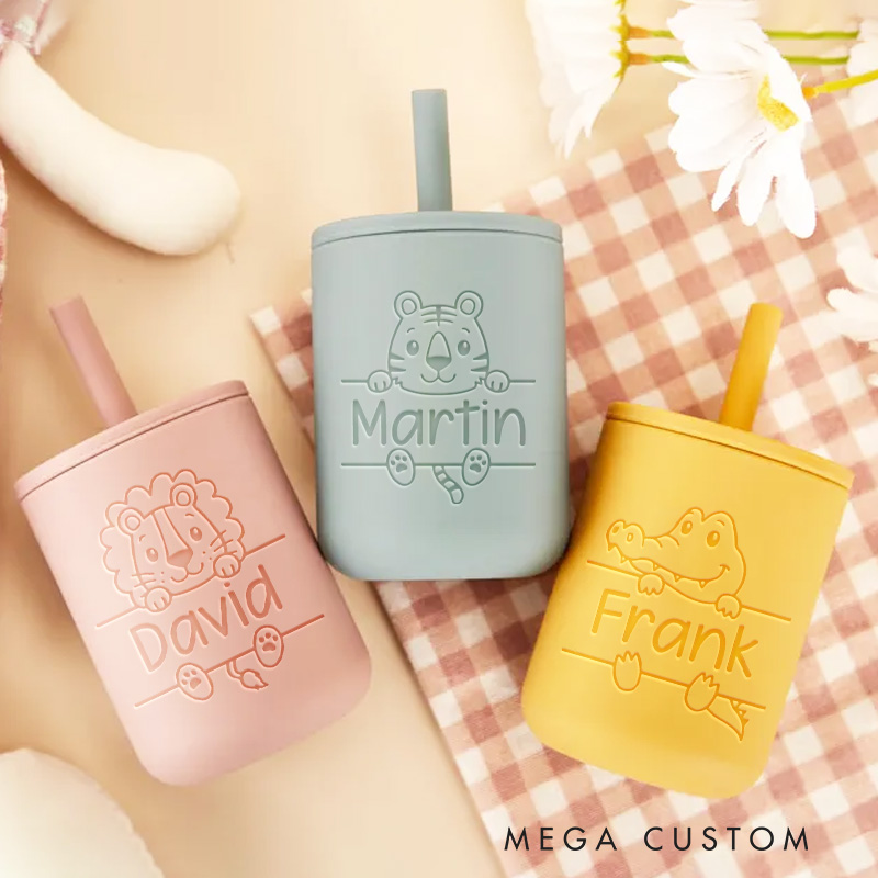 Personalized Silicone Cup with Straw Engraved Sippy Cup Baby Tumbler Gifts Nursery Gift