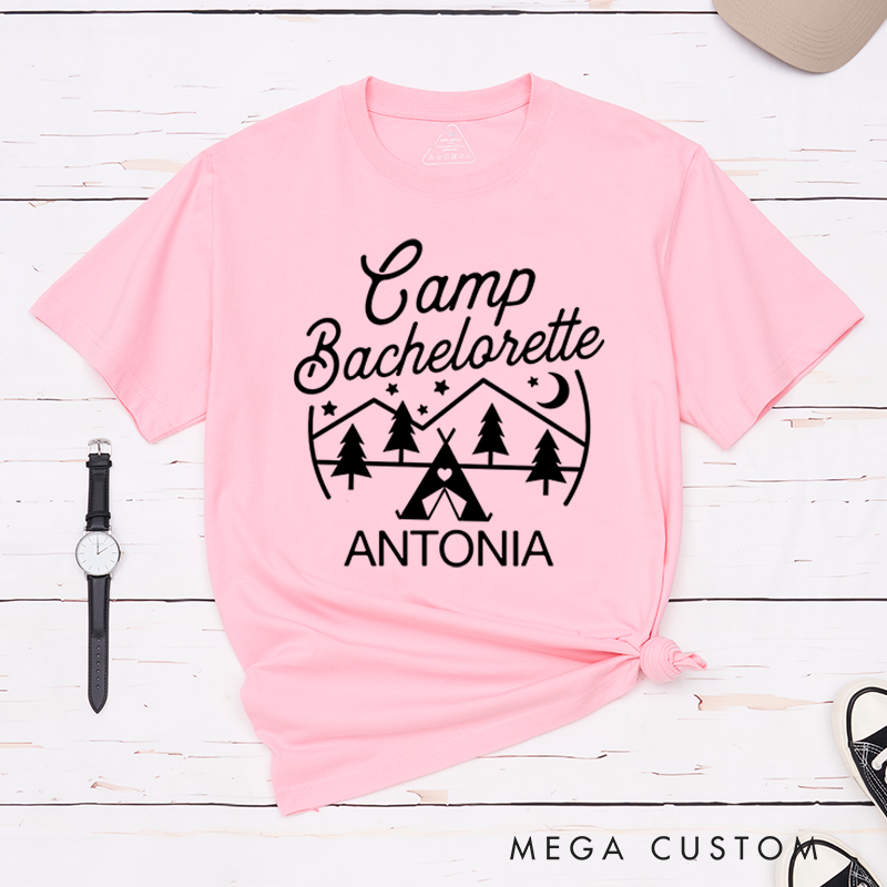 Personalized Camp Bachelorette T-Shirt Getting Lit Camping Bachelorette Party Tees Outdoors Lover Gift