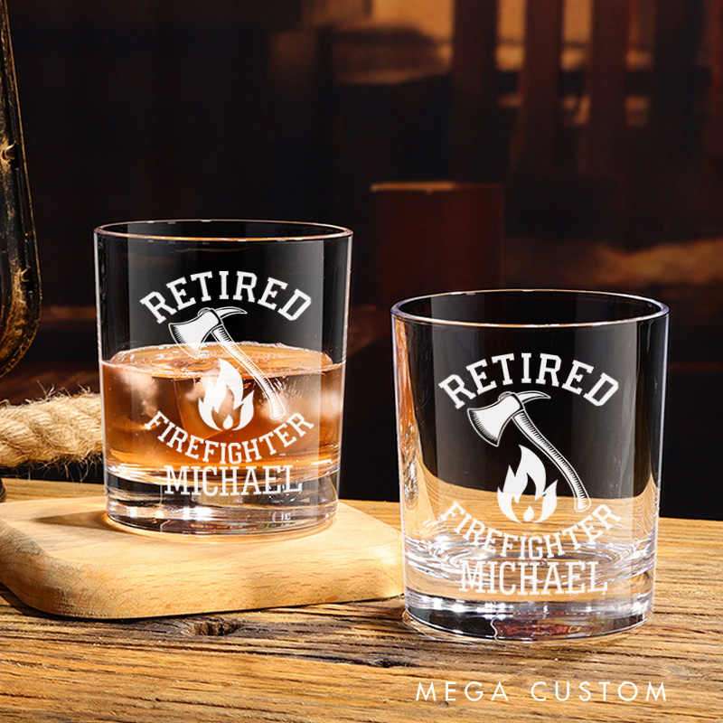 Personalized Firefighter Whiskey Glass Custom Retired Firefighter Design Whiskey Glass Engraved Glasses Gift Firefighter Retirement Gift