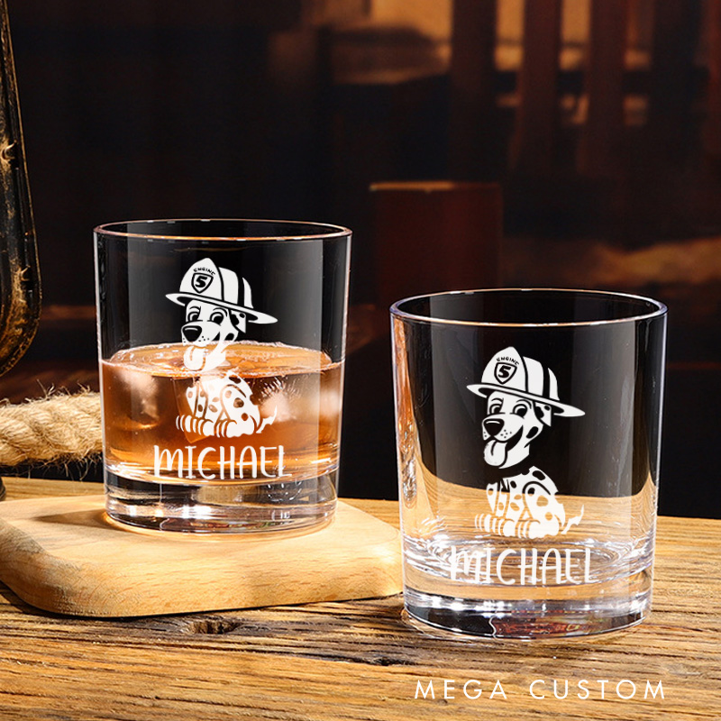 Personalized Firefighter Whiskey Glass Custom Firefighter Dalmatian Design Whiskey Glass Engraved Glasses Gift Firefighter Retirement Gift
