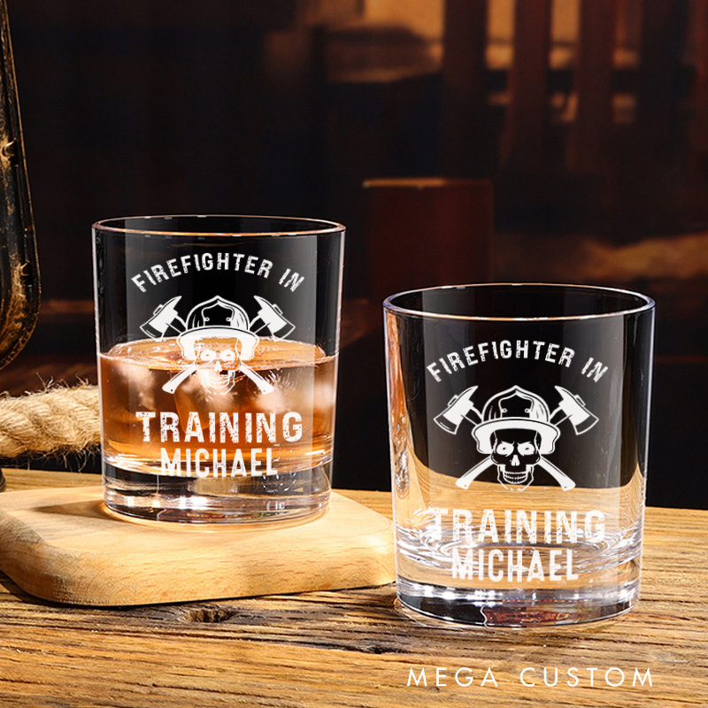 Personalized Firefighter Whiskey Glass Custom Firefighter in Training Design Whiskey Glass Engraved Glasses Gift Firefighter Retirement Gift