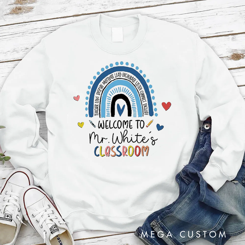 Personalized Teacher Sweatshirt Colorful Hand Drawn Rainbow Appreciation Gift for Teachers