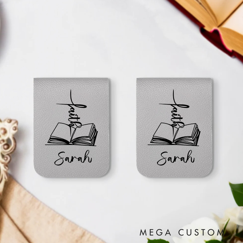Personalized Bible Book Faith Magnetic Leather Bookmark Clip with Name Birthday Christmas Gift for Christian Book Lovers