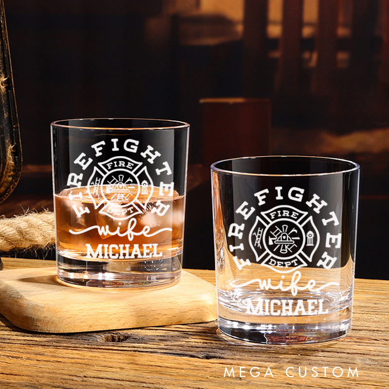 Personalized Firefighter Whiskey Glass Custom Firefighter Wife Tribute Design Whiskey Glass Engraved Glasses Gift Firefighter Retirement Gift