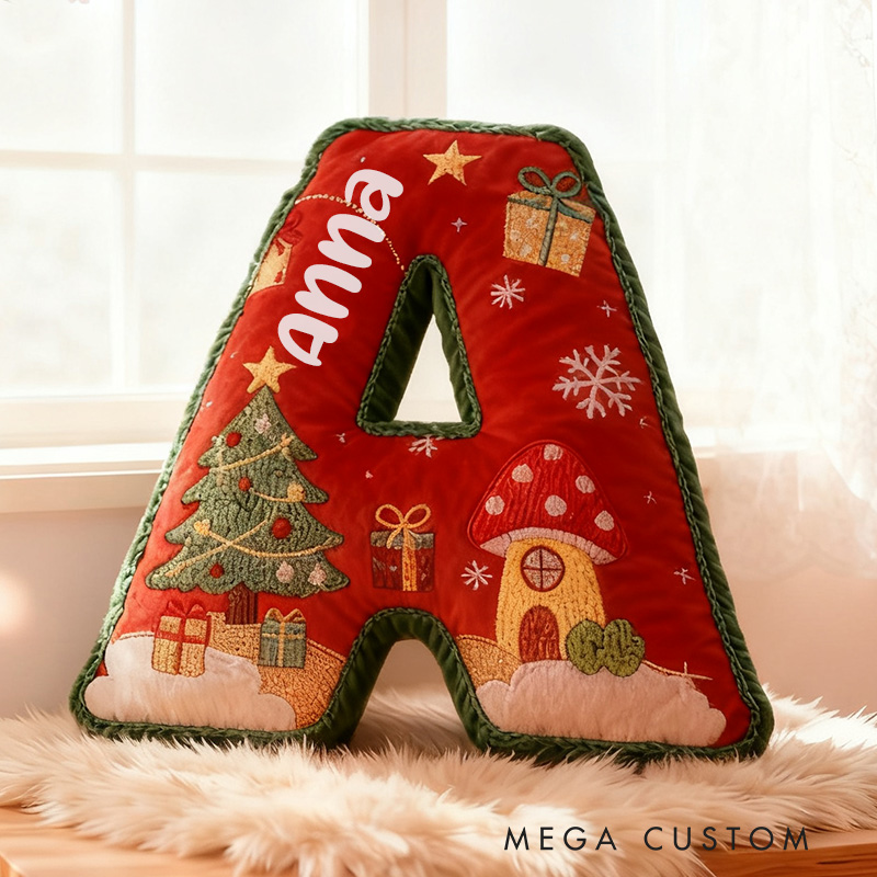 Personalized Christmas Letter Pillow Graphic 3D Print Festive Design Custom Name Soft Cushion for Holiday Decor Perfect Seasonal Gift Christmas Gifts