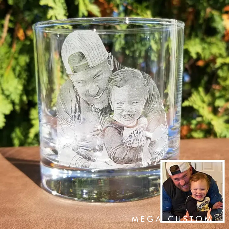 Personalized Etched Picture Rocks Glass Father's Day Dad Gifts Personalized Whiskey Glass Personalized Glassware Custom Portrait Unique Dad Gifts