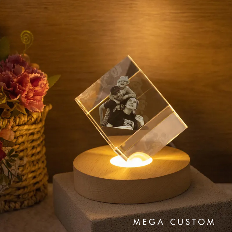 Personalized Heart Crystal Photo Portrait LED Custom Portrait in Crystal Light Family Photo Gift Portrait in Crystal Anniversary Gift