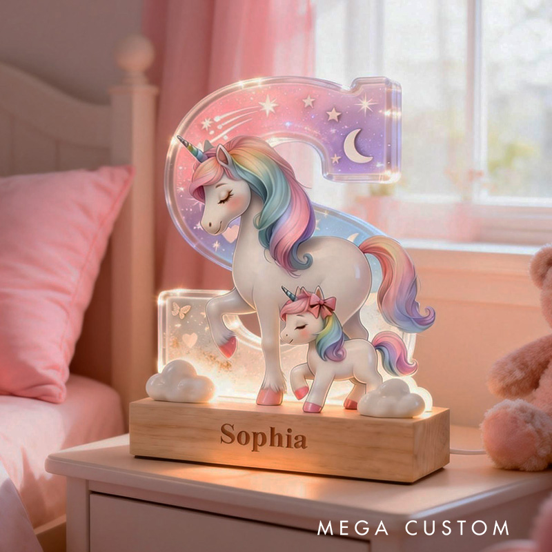 Personalized Unicorn LED Night Light Custom 26 Letter Lamp for Kids Room Decor Unique Birthday Gift for Girls Bedroom Decoration