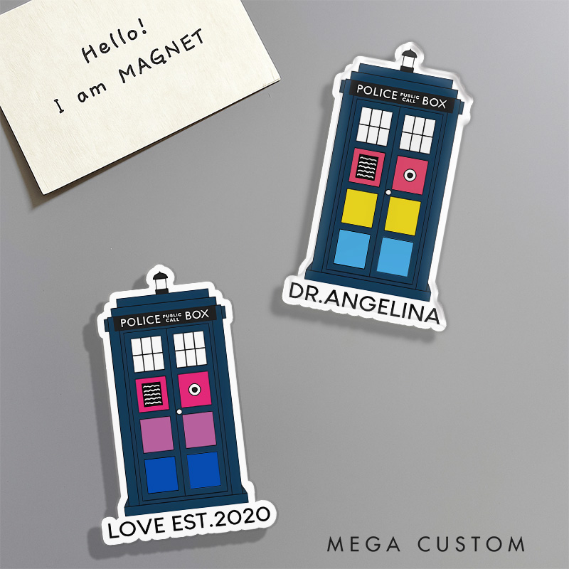 Personalized Telephone Booth Fridge Magnets LGBTQ Doctor Magnets Funny Geek Magnets for Movie Lovers Fridge Decal