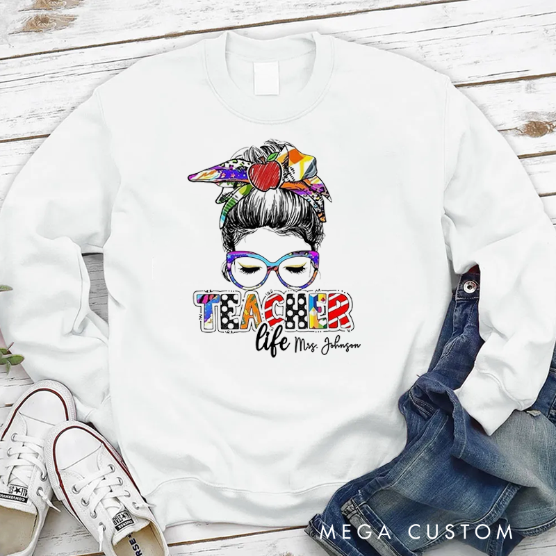 Personalized Hoodies for Teachers Illustration of a teacher with Glasses Teacher Life Hoodies Appreciation Gift for Teachers