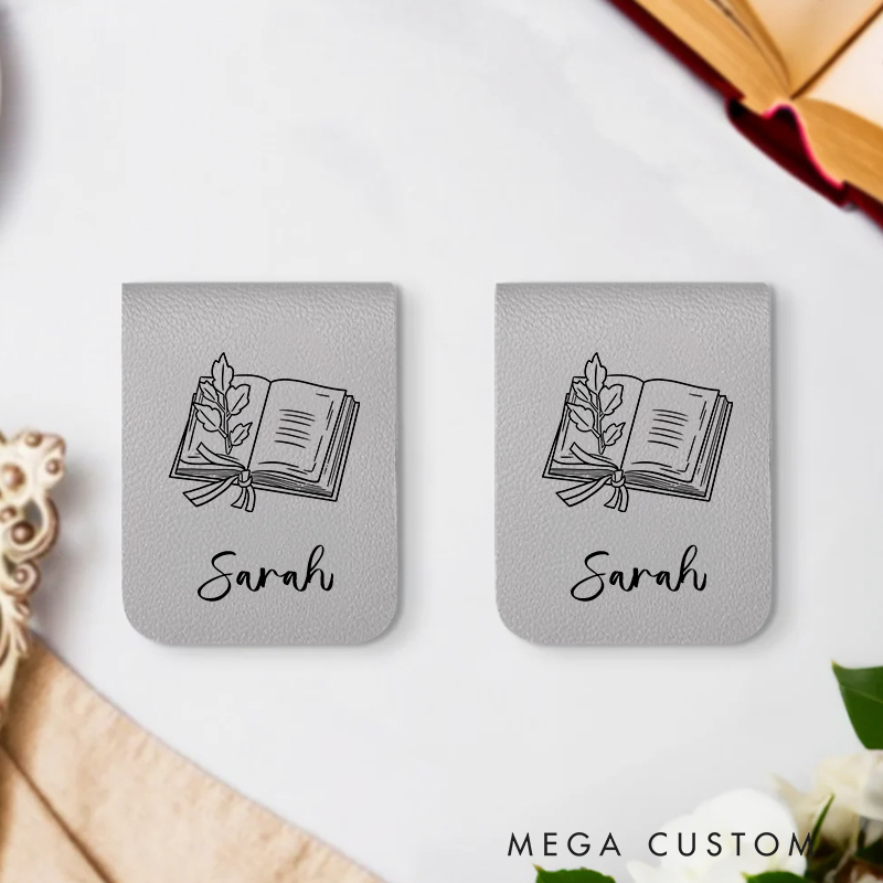 Personalized Bible Book Ribbon Faith Flower Magnetic Leather Bookmark Clip with Name Birthday Christmas Gift for Christian Book Lovers