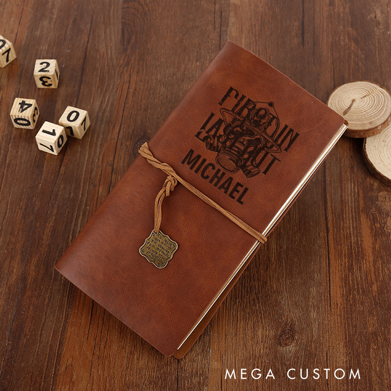 Personalized Retro Notebooks for Firefighter Custom First In Last Out Design Notebook Engraved Leather Notebook Gifts