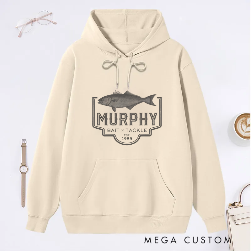 Personalized Vintage Fishing Bait & Tackle Classic Hoodie Fisherman Gift for Dad Husband Daddy Grandpa