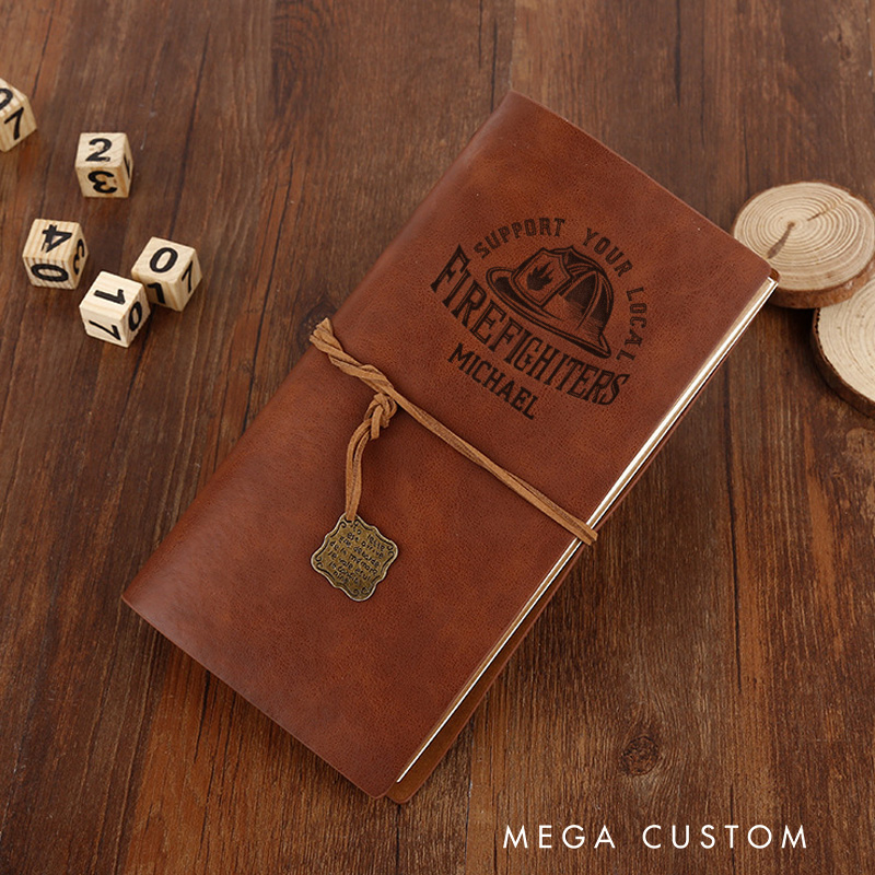 Personalized Retro Notebooks for Firefighter Custom Support Your Local Firefighters Design Notebook Engraved Leather Notebook Gifts
