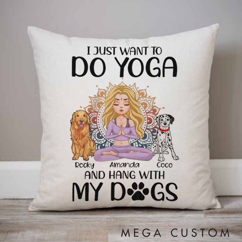 Personalized Yoga Girl and Her Dog Pillows Mandala Pattern Yoga Pillows Gift  Idea for Yoga Lover