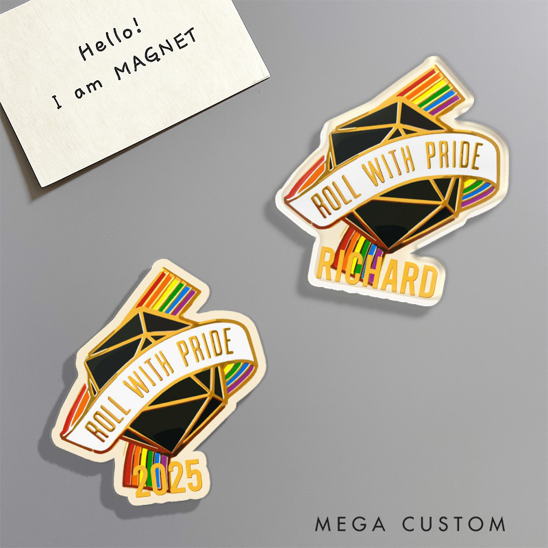 Personalized Rainbow Roll with Pride Fridge Magnets DND Dice Game Magnets LGBTQ Gamers Fridge Decal