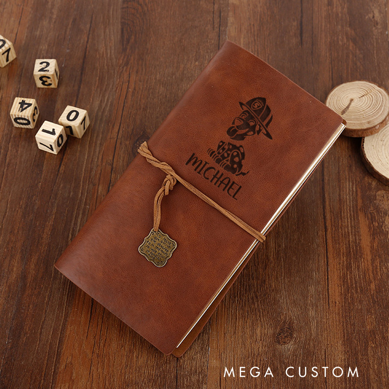 Personalized Retro Notebooks for Firefighter Custom Firefighter Dalmatian Design Notebook Engraved Leather Notebook Gifts