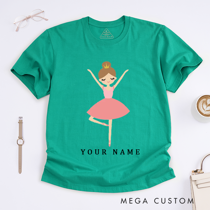 Personalized Ballerina Princess T-Shirt Custom Name Gift for Girls Birthday Dance Lover Cute Kids Present for Daughter and Granddaughter