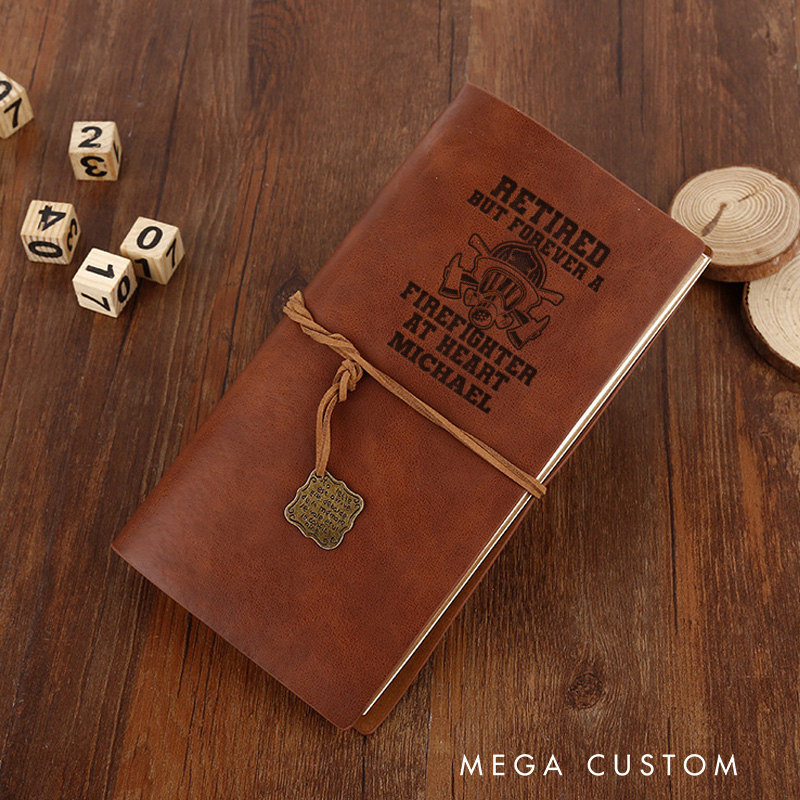 Personalized Retro Notebooks for Firefighter Custom Forever a Firefighter at Heart Design Notebook Engraved Leather Notebook Gifts