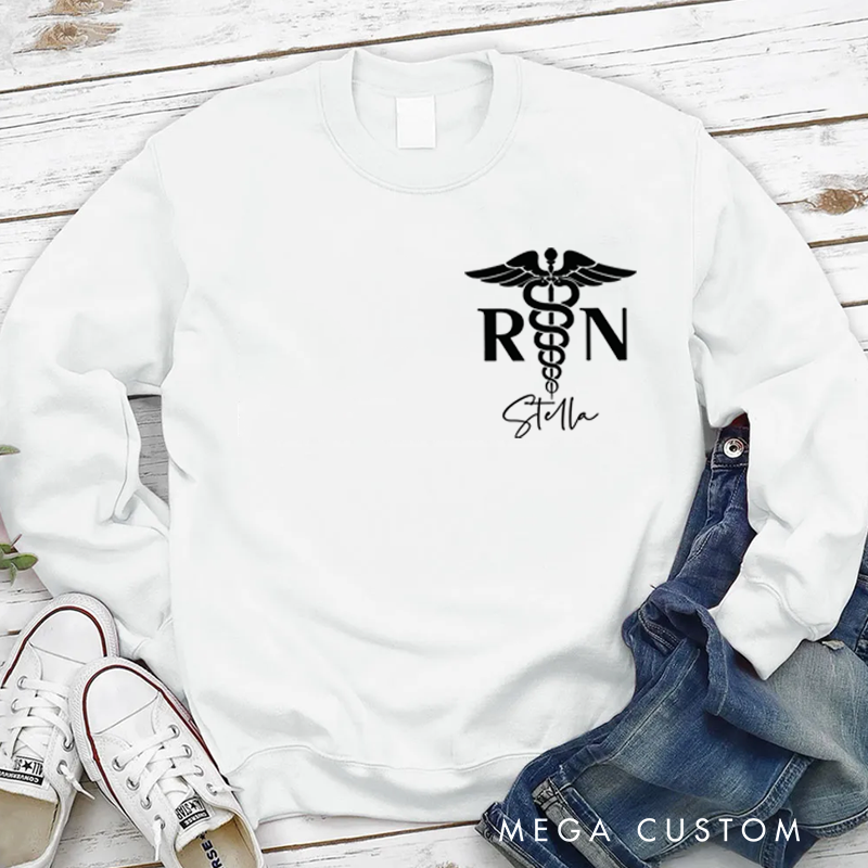 Personalized Nurse Sweatshirt RN Caduceus Symbol Appreciation Gift for Nurse