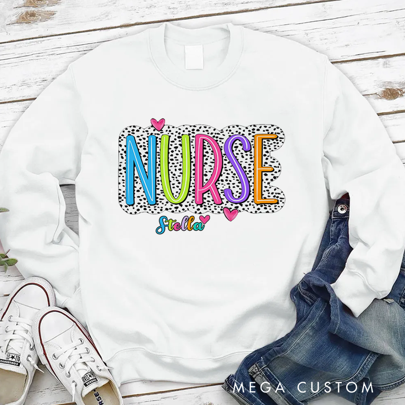 Personalized Nurse Sweatshirt Nurse with a Playful Black and White Dotted Pattern Appreciation Gift for Nurse