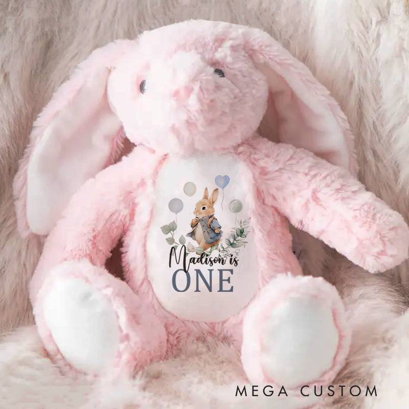 Personalized First Birthday Illustration Featuring Baby Rabbit and Floral Accents for a Special Milestone Celebration Baby Rabbit Plush Toys