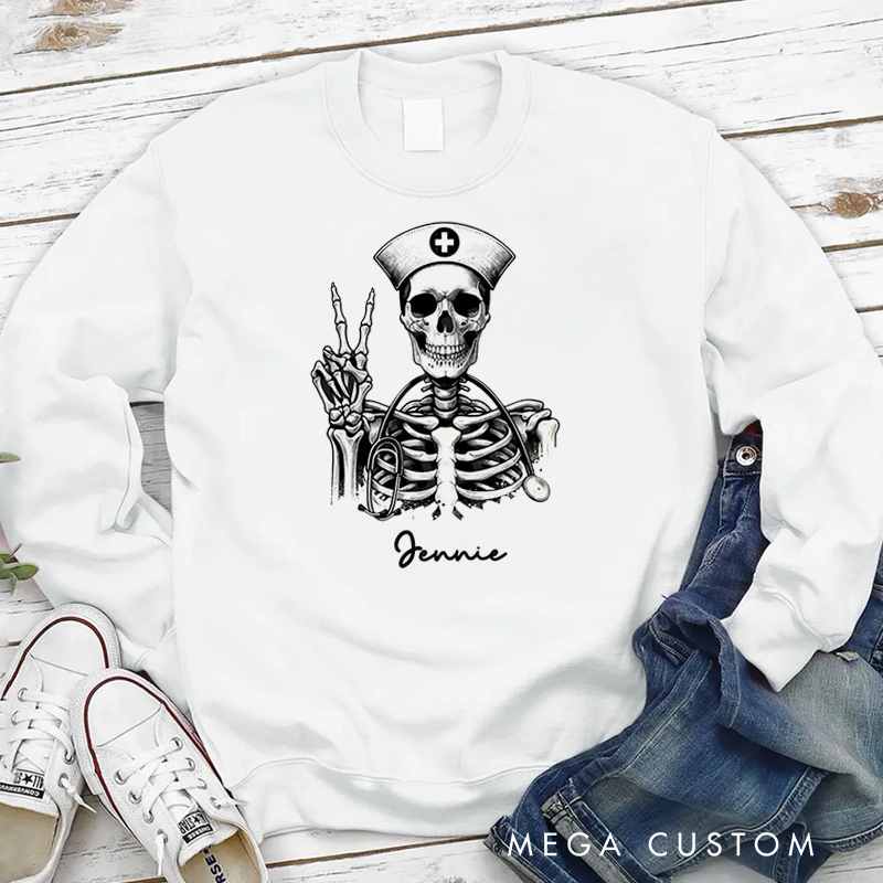 Personalized Nurse Sweatshirt Skeleton Nurse with a Stethoscope Appreciation Gift for Nurse