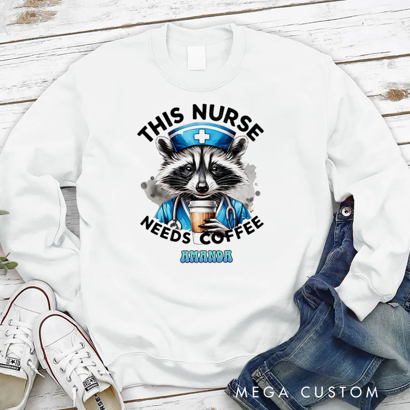 Personalized Nurse Sweatshirt Raccoon Dressed as a Nurse Appreciation Gift for Nurse