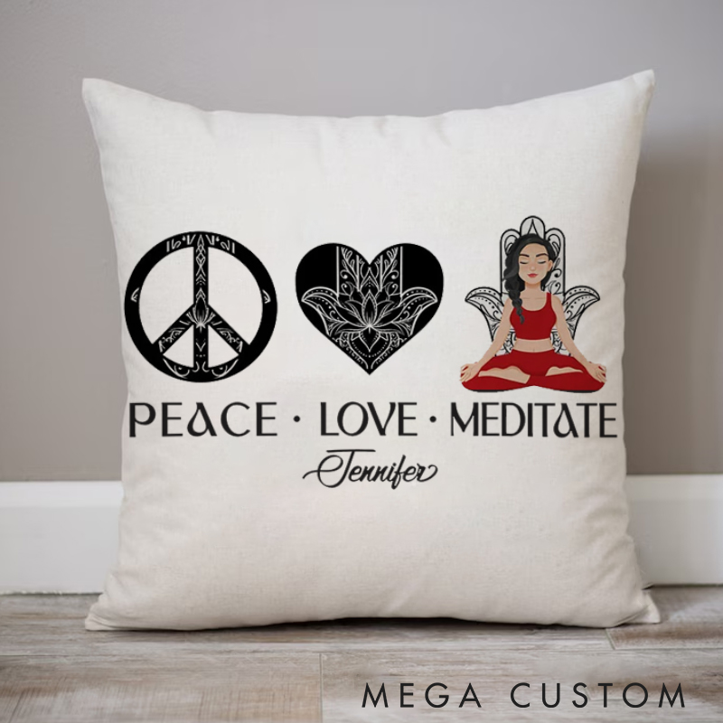 Personalized Peace and Heart Pattern Pillows Meditation Pillows for Women Yoga Pillows Gift  Idea for Yoga Lover