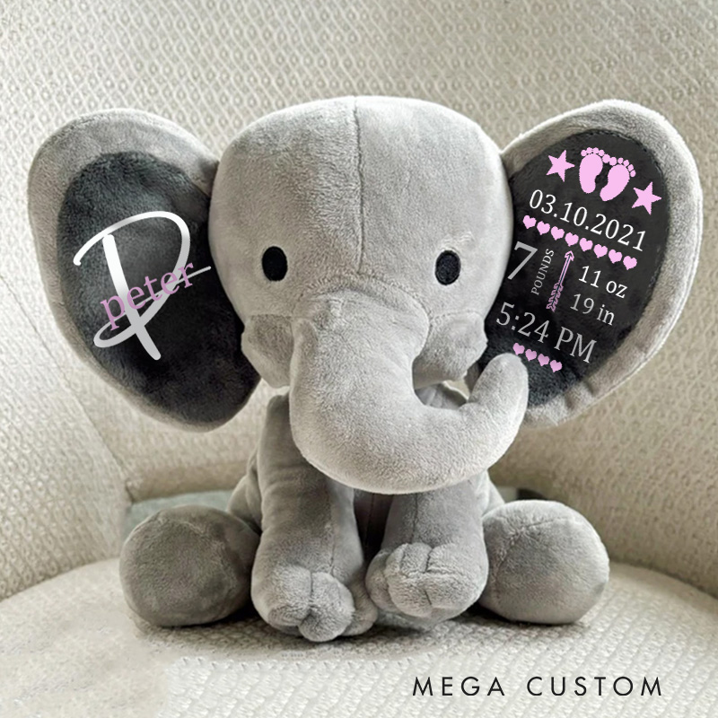 Personalized Elegant Name Illustration with Crown Accents for a Charming Nursery Decoration Baby Elephant Plush Toys