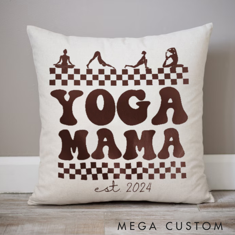 Personalized Checkerboard Pattern Pillows Yoga Pose Silhouette Pillows Yoga Pillows Gift  Idea for Yoga Lover