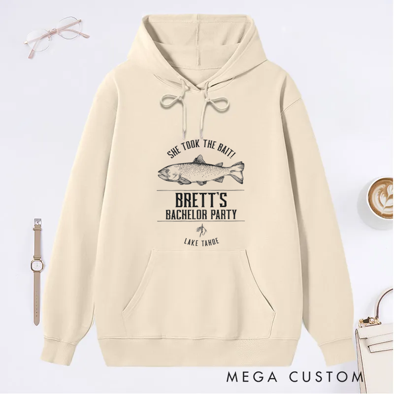 Personalized She Took the Bait Custom Bachelor Party Classic Hoodie for Fishing Lover