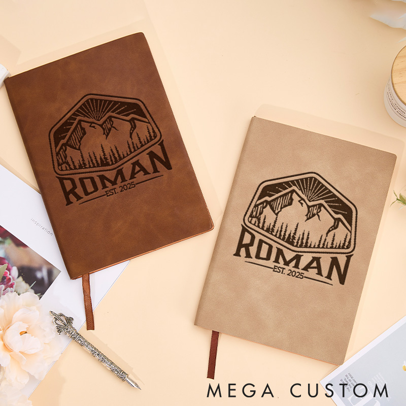 Personalized Embracing The Mountains Leather Notebook Nature Traveling Hiking Journal Gift for Outdoor