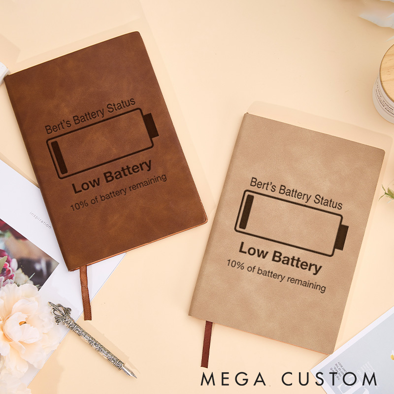 Personalized Low Battery Leather Notebook Programmer Computer Journal Gift for Geek Nerd Lovers 