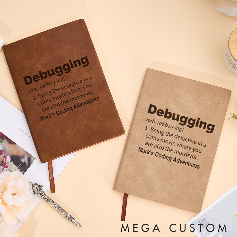 Personalized Computer Technology Lovers Leather Notebook Programmer Debugging Journal Gift for Geek Nerd