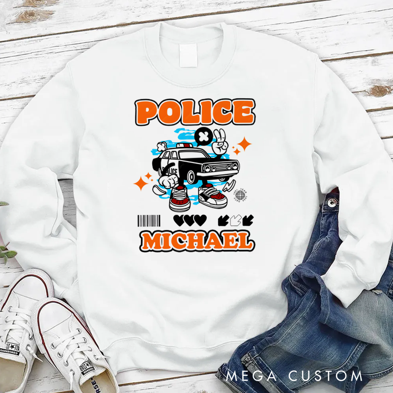 Personalized Policeman Sweatshirt Cartoon-style Police Car Appreciation Gift for Police Officers