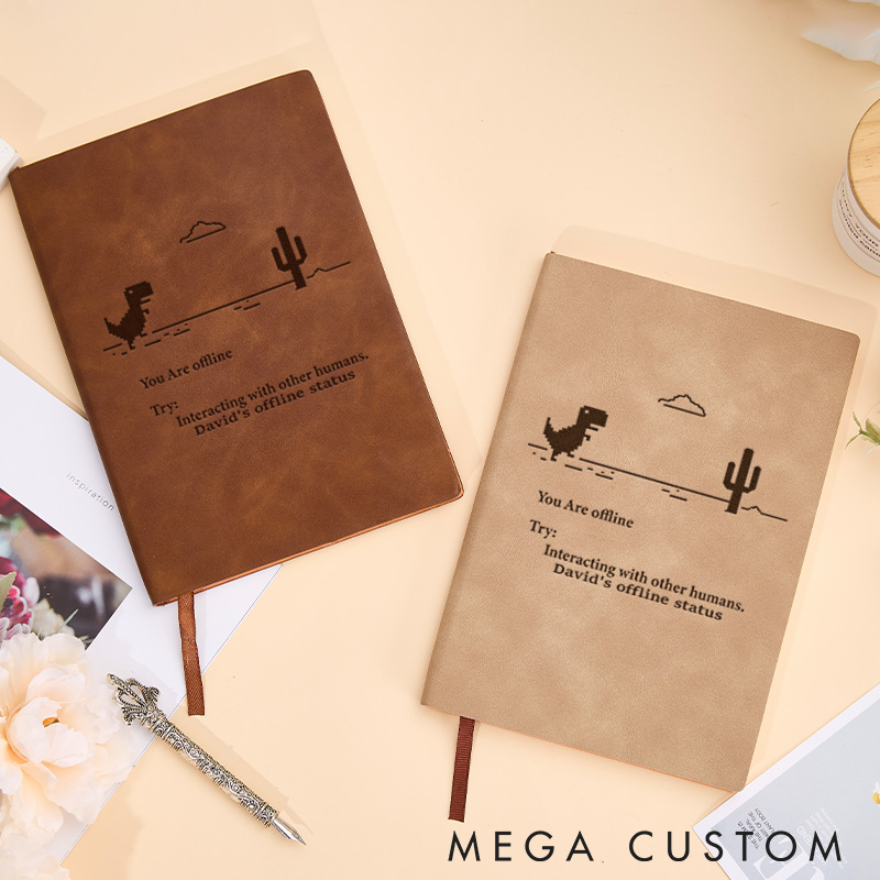 Personalized Offline Mode Programmer Lovers Leather Notebook Computer Technology Lover Journal Gift for Geek Nerd