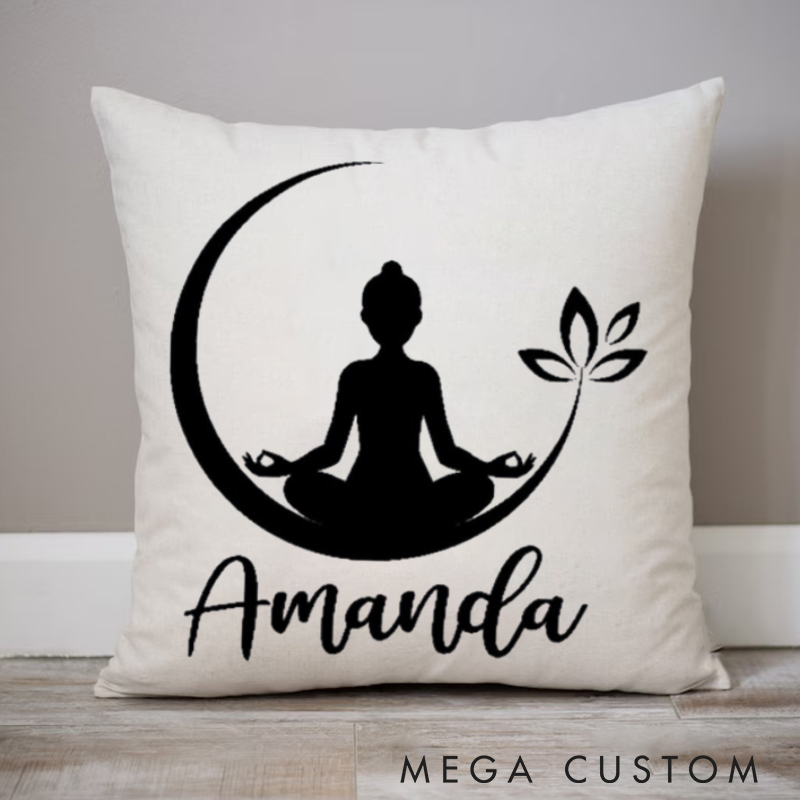 Personalized Meditation Silhouette Pillows Vitality Leaf Pillows Yoga Pillows Gift  Idea for Yoga Lover